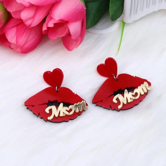 Mom Lip Earrings, Cute Earrings, Red Lip Earrings - Picture 1 of 1